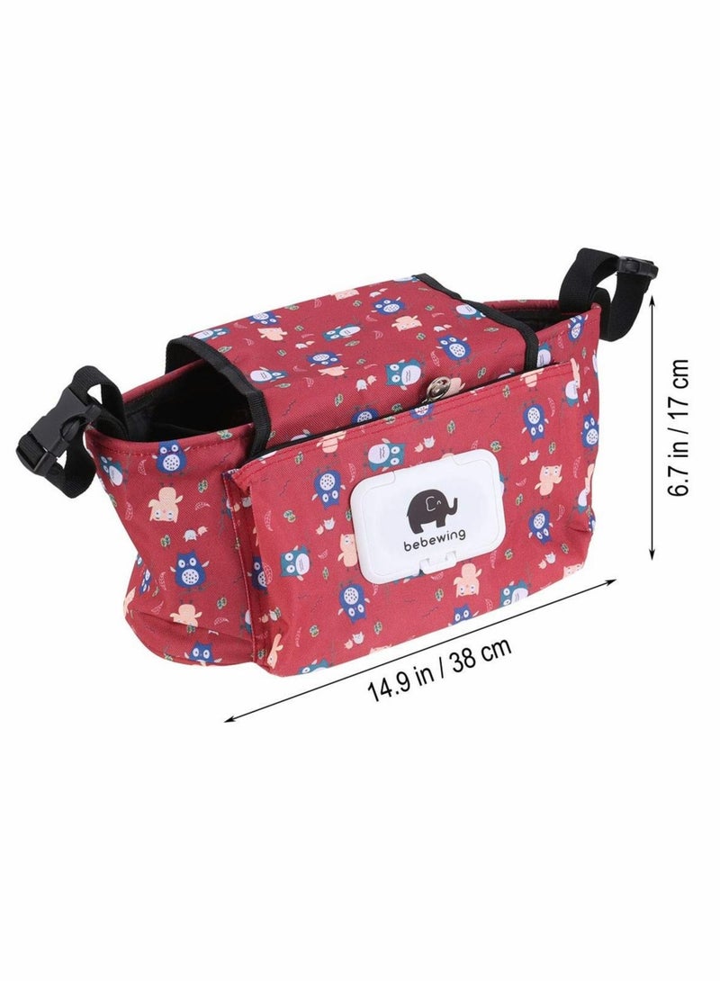 Portable Baby Trolley Pouch Storage Bag Waterproof Hanging Bag for Milk Bottles Wallets Cell Phones for students, Red Owl Style
