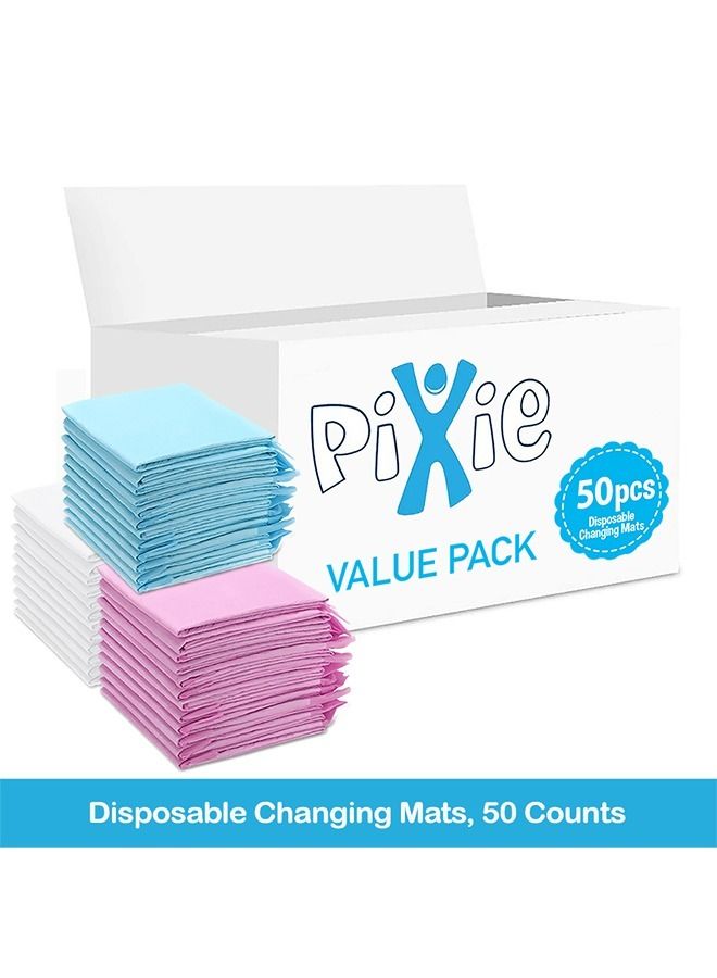 Disposable Changing Mats, 50 Counts, Soft Waterproof Mat, Portable Leak Proof Changing Mat, New Mom Leak-Proof Under pad, Mattress Table Protector Pad