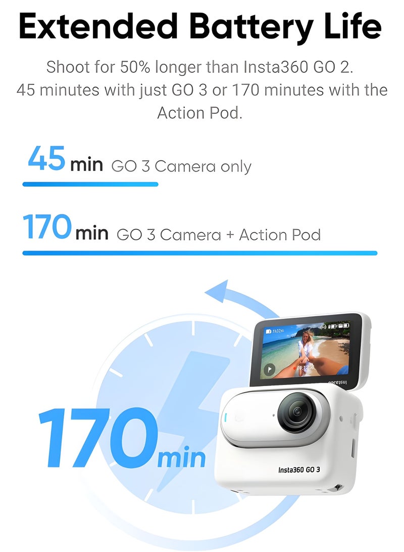 GO 3 (64Gb) – Small And Lightweight Action Camera, Portable And Versatile, Hands-Free POV, Mount Anywhere, Stabilization, Multifunctional Action Pod, Waterproof, For Travel, Sports, Vlog