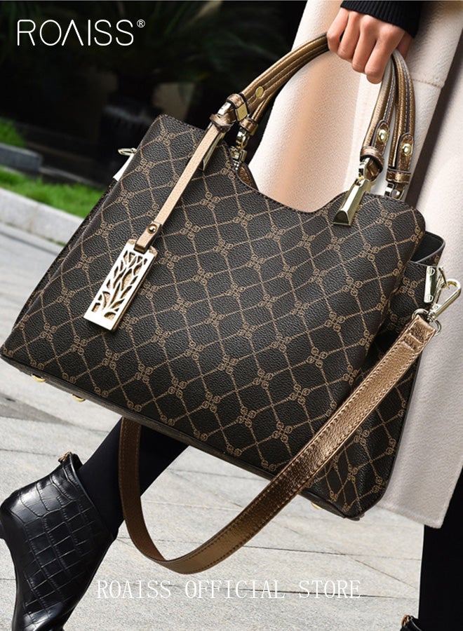 Vintage Textured Handbag for Women with Gift Bag Waterproof Trendy Large Capacity Commuting Tote Bag Retro Fashion Shoulder Crossbody Bag Luxury Print for Mother and Wife Suitable for Anniversary Birthday Gift or Ramadan Compartments and Exquisite Hardware