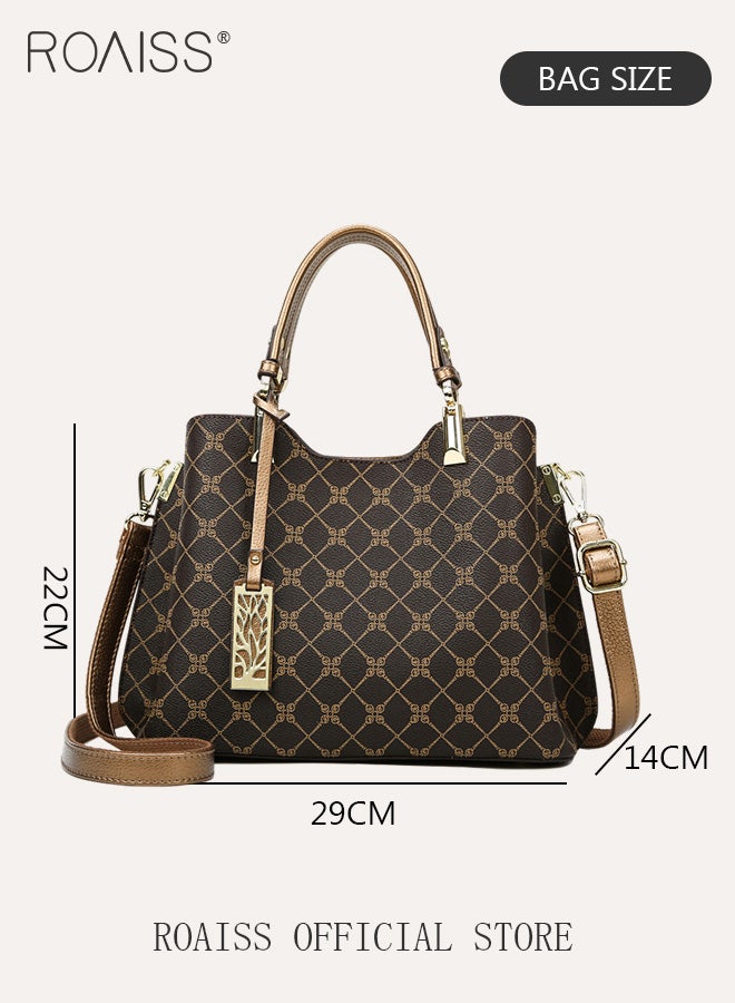 Vintage Textured Handbag for Women with Gift Bag Waterproof Trendy Large Capacity Commuting Tote Bag Retro Fashion Shoulder Crossbody Bag Luxury Print for Mother and Wife Suitable for Anniversary Birthday Gift or Ramadan Compartments and Exquisite Hardware