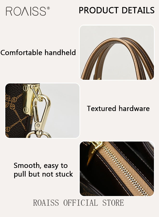 Vintage Textured Handbag for Women with Gift Bag Waterproof Trendy Large Capacity Commuting Tote Bag Retro Fashion Shoulder Crossbody Bag Luxury Print for Mother and Wife Suitable for Anniversary Birthday Gift or Ramadan Compartments and Exquisite Hardware