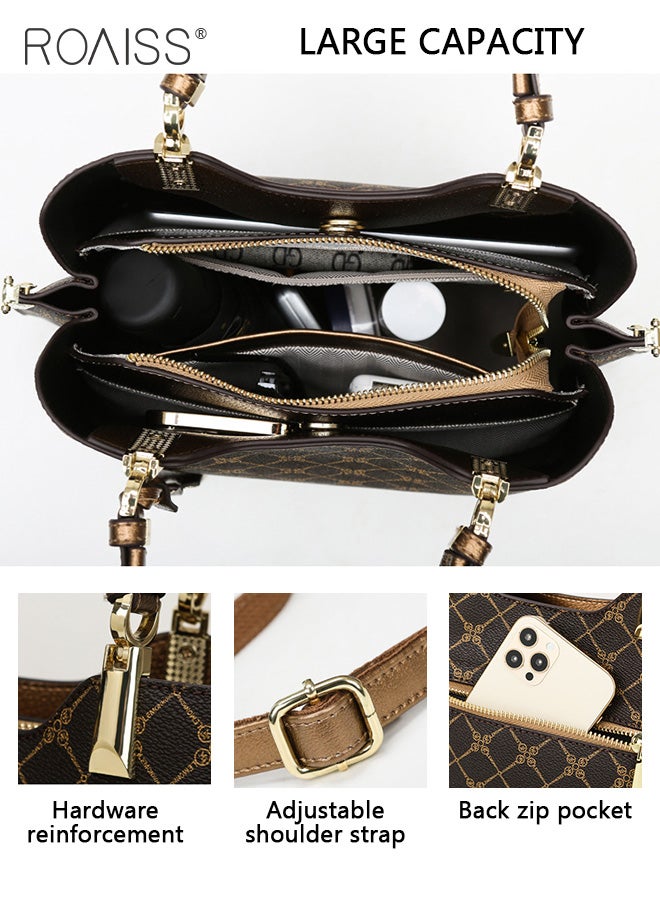 Vintage Textured Handbag for Women with Gift Bag Waterproof Trendy Large Capacity Commuting Tote Bag Retro Fashion Shoulder Crossbody Bag Luxury Print for Mother and Wife Suitable for Anniversary Birthday Gift or Ramadan Compartments and Exquisite Hardware