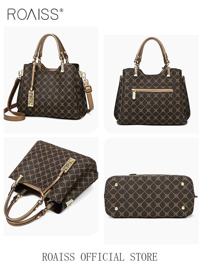 Vintage Textured Handbag for Women with Gift Bag Waterproof Trendy Large Capacity Commuting Tote Bag Retro Fashion Shoulder Crossbody Bag Luxury Print for Mother and Wife Suitable for Anniversary Birthday Gift or Ramadan Compartments and Exquisite Hardware