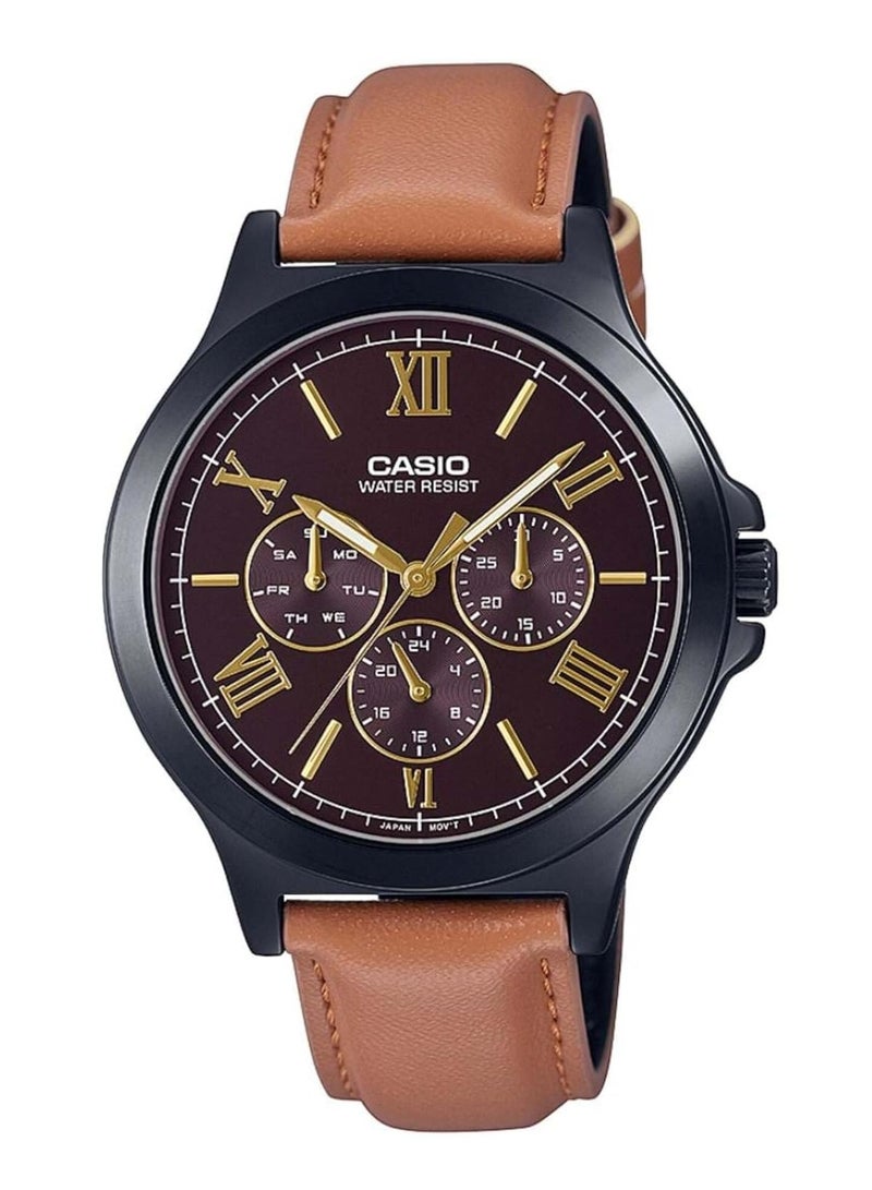 CASIO Analog Round Waterproof Wrist Watch With Leather Strap MTP-V300BL-5AUDF
