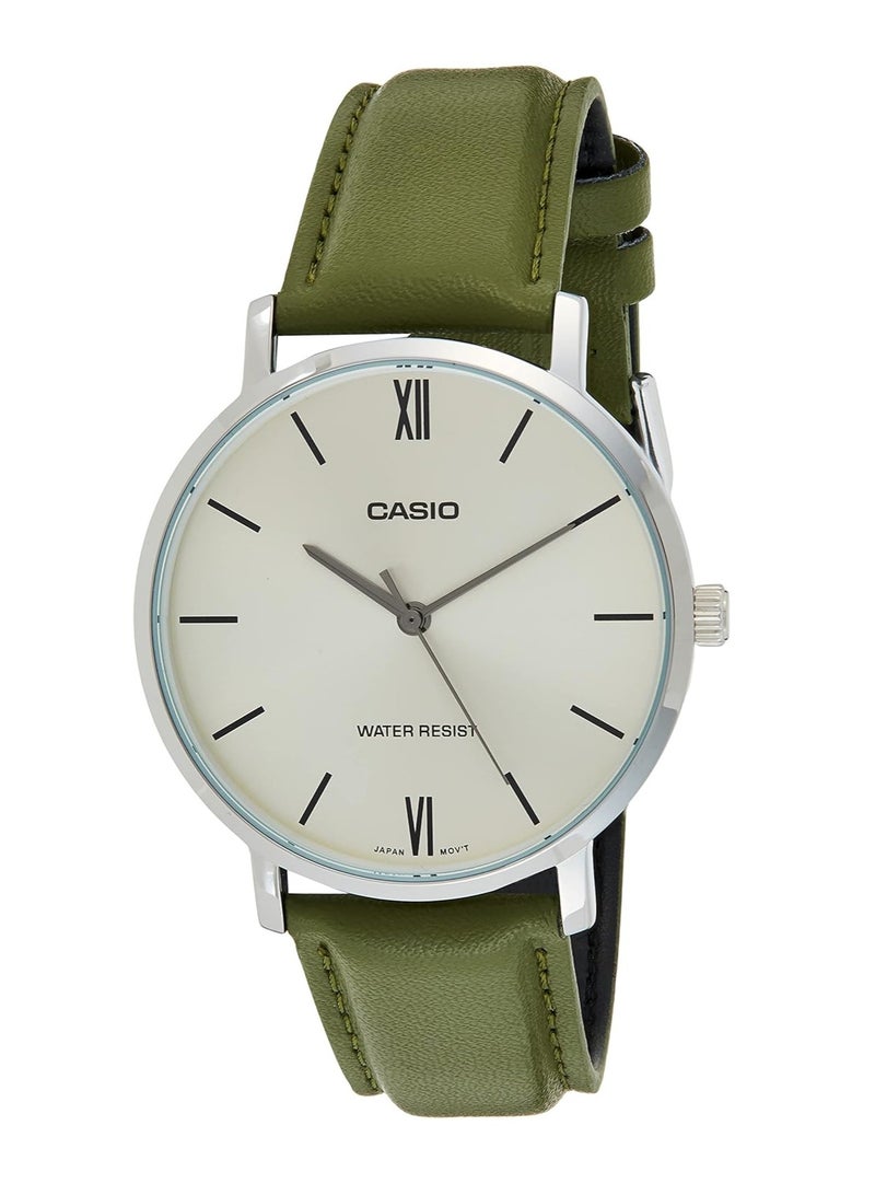 CASIO Men's Leather Analog Wrist Watch MTP-VT01L-3BUDF - 40 mm - Green