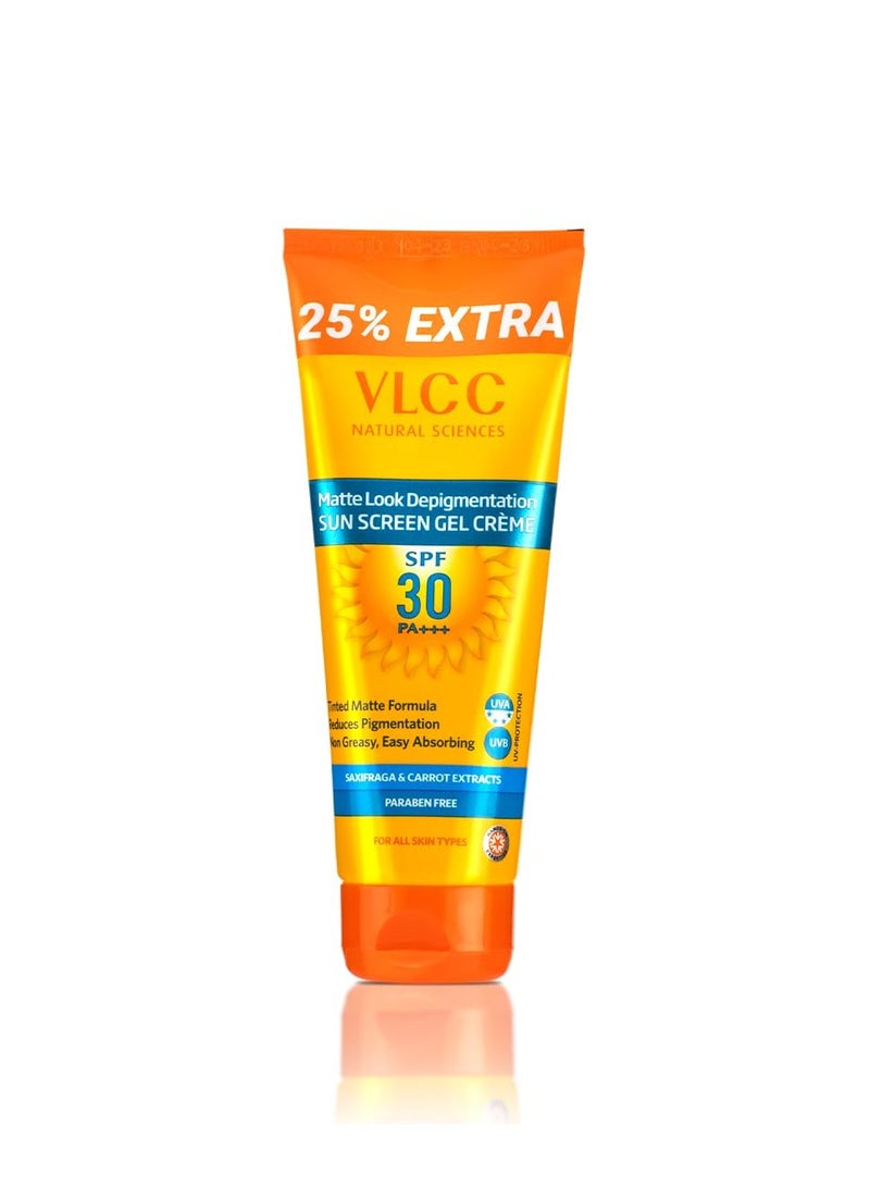 Matte Look SPF 30 PA ++ Sunscreen Gel Crème -100g + 25g Extra- Helps Depigmentation Non greasy tinted matte formula with broad spectrum protection.