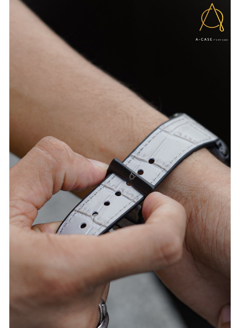 A-Case its My Case Javan Series Genuine Leather Band Compatible with Apple watch Series Ultra 1/2 ,7,6,5,4,3, SE Sizes 42/44/45/49MM Titanium - Blue