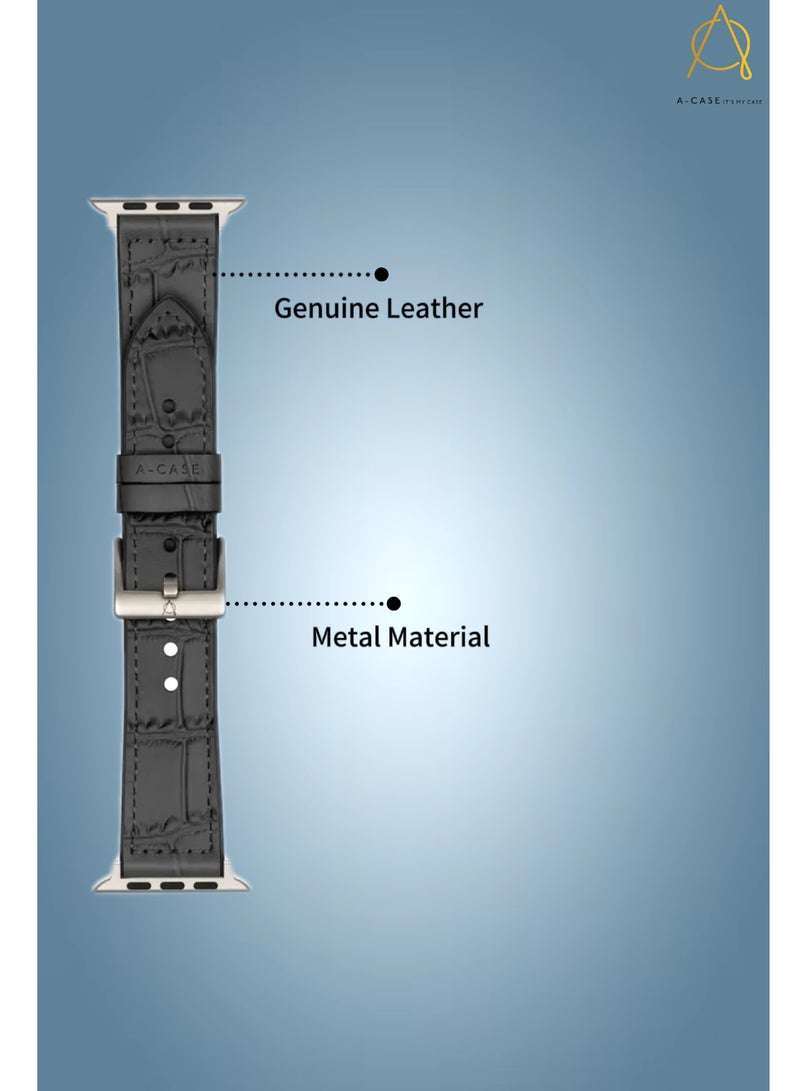 A-Case its My Case Javan Series Genuine Leather Band Compatible with Apple watch Series Ultra 1/2 ,7,6,5,4,3, SE Sizes 42/44/45/49MM Titanium - Blue