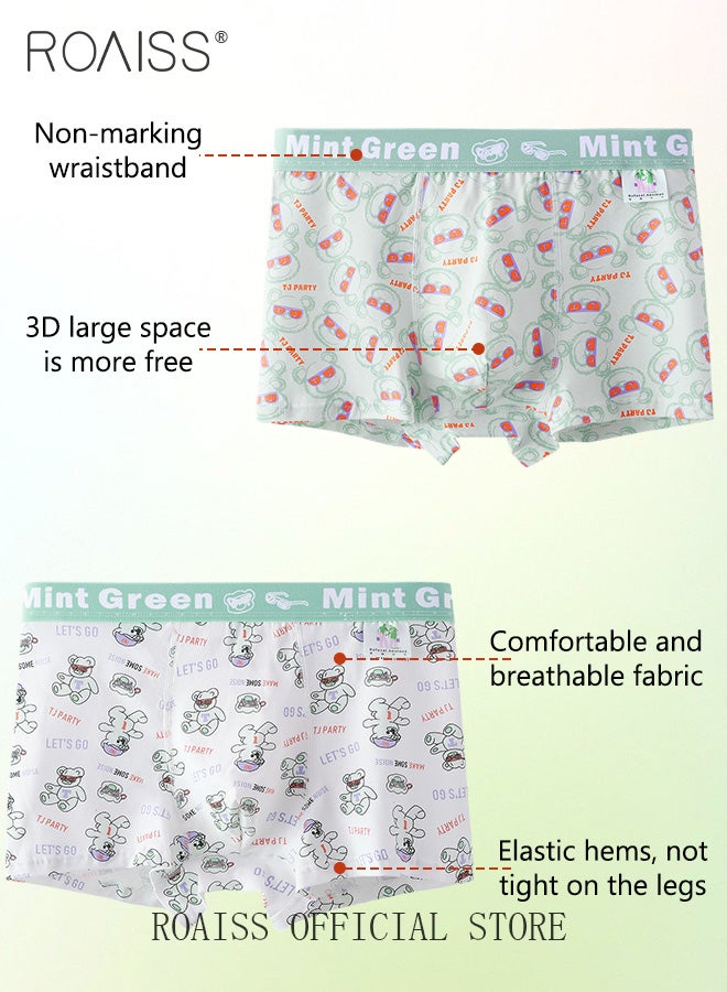 3 Pack Men's Cotton Breathable Mid Rise Boxer Briefs Antibacterial Print Underwear