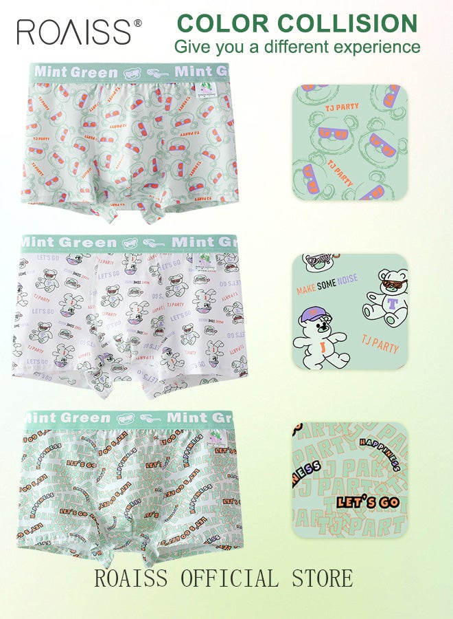 3 Pack Men's Cotton Breathable Mid Rise Boxer Briefs Antibacterial Print Underwear