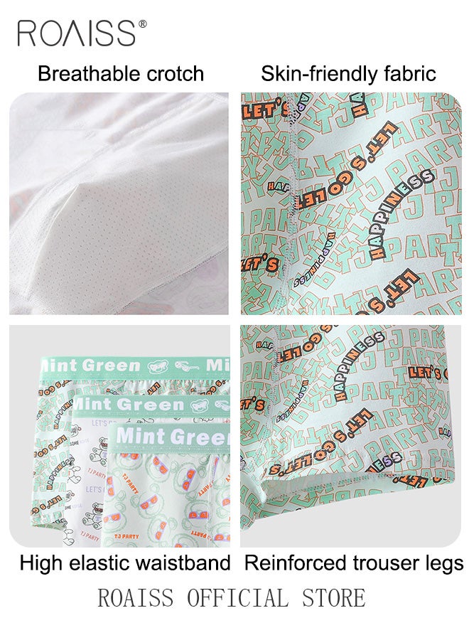 3 Pack Men's Cotton Breathable Mid Rise Boxer Briefs Antibacterial Print Underwear