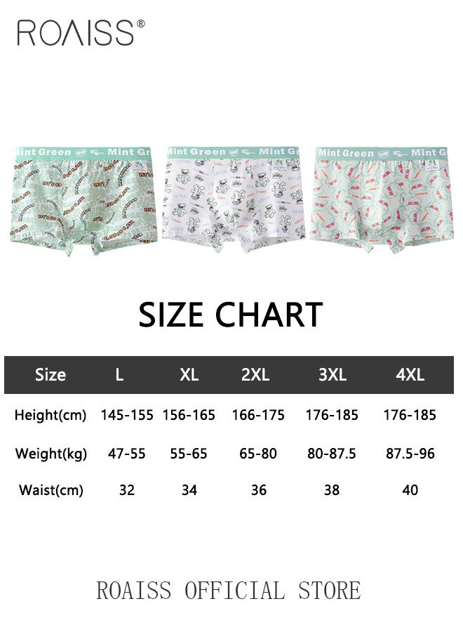 3 Pack Men's Cotton Breathable Mid Rise Boxer Briefs Antibacterial Print Underwear