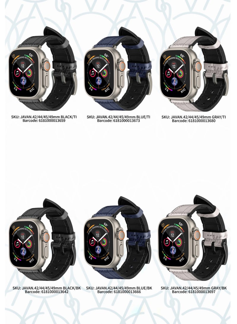 A-Case its My Case Javan Series Genuine Leather Band Compatible with Apple watch Series Ultra 1/2 ,7,6,5,4,3, SE Sizes 42/44/45/49MM B - White