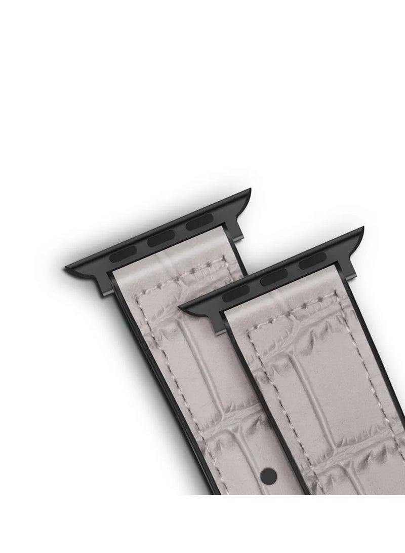 A-Case its My Case Javan Series Genuine Leather Band Compatible with Apple watch Series Ultra 1/2 ,7,6,5,4,3, SE Sizes 42/44/45/49MM B - White