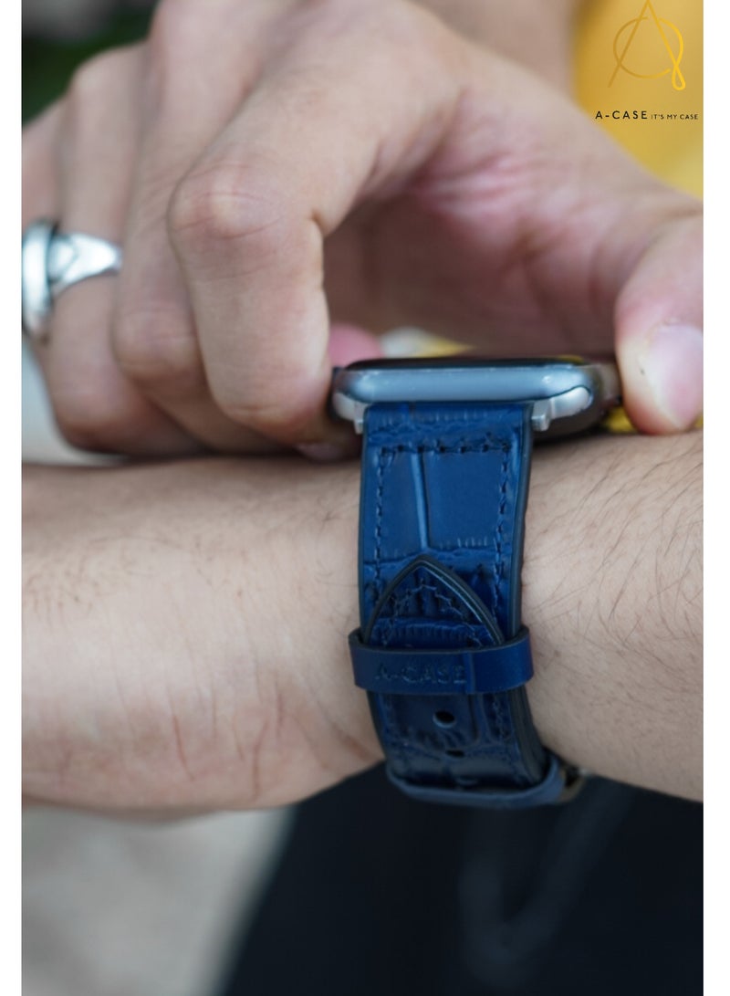 A-Case its My Case Javan Series Genuine Leather Band Compatible with Apple watch Series Ultra 1/2 ,7,6,5,4,3, SE Sizes 42/44/45/49MM B - White