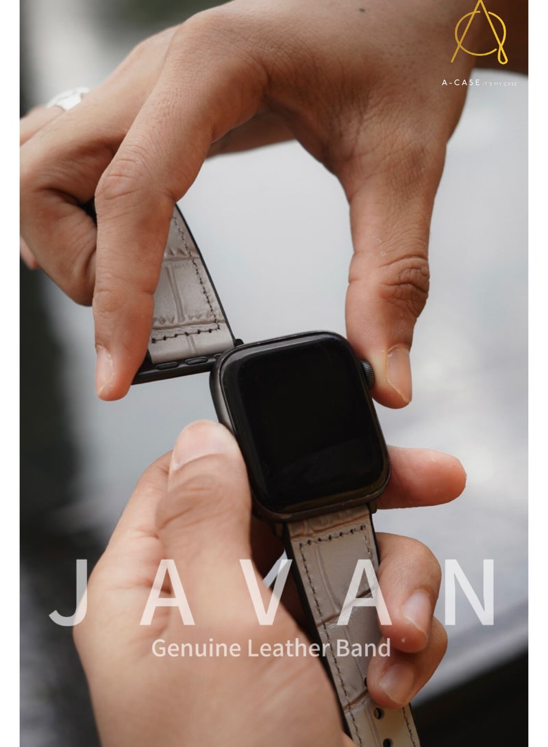A-Case its My Case Javan Series Genuine Leather Band Compatible with Apple watch Series Ultra 1/2 ,7,6,5,4,3, SE Sizes 42/44/45/49MM B - White