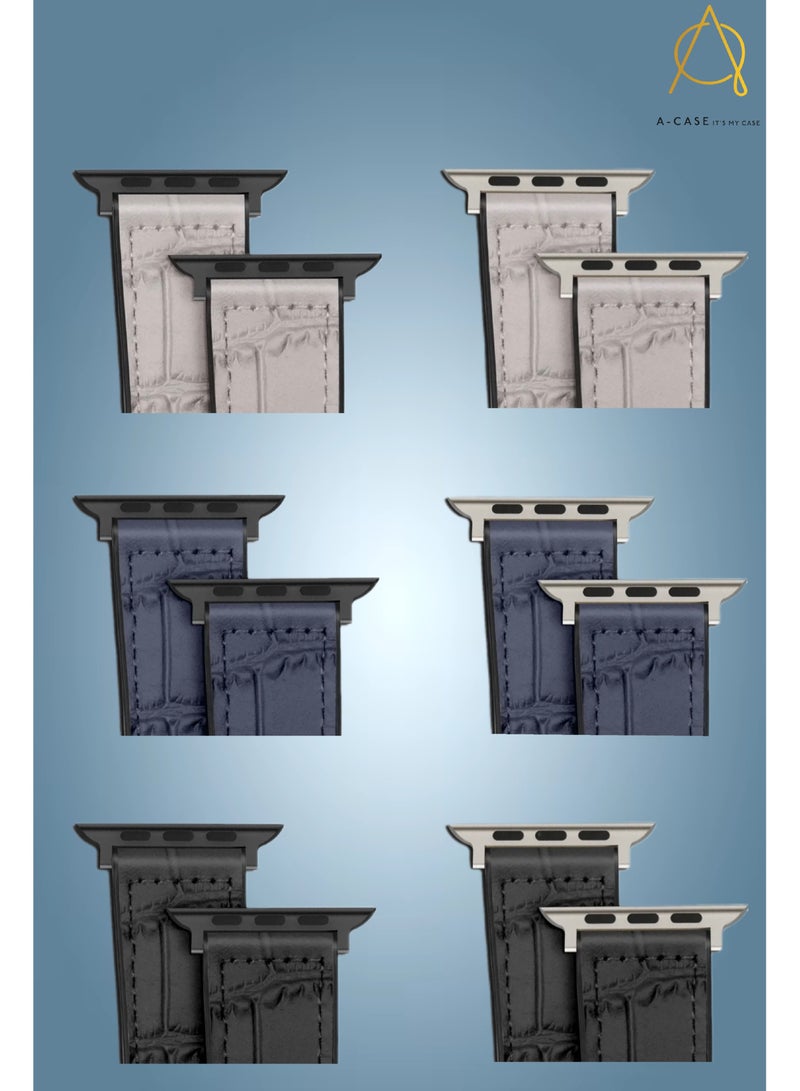 A-Case its My Case Javan Series Genuine Leather Band Compatible with Apple watch Series Ultra 1/2 ,7,6,5,4,3, SE Sizes 42/44/45/49MM B - White