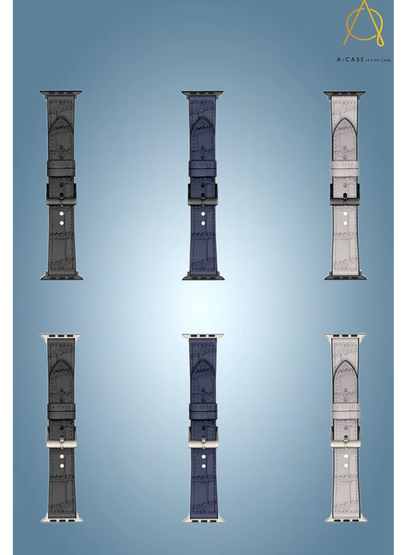 A-Case its My Case Javan Series Genuine Leather Band Compatible with Apple watch Series Ultra 1/2 ,7,6,5,4,3, SE Sizes 42/44/45/49MM B - White