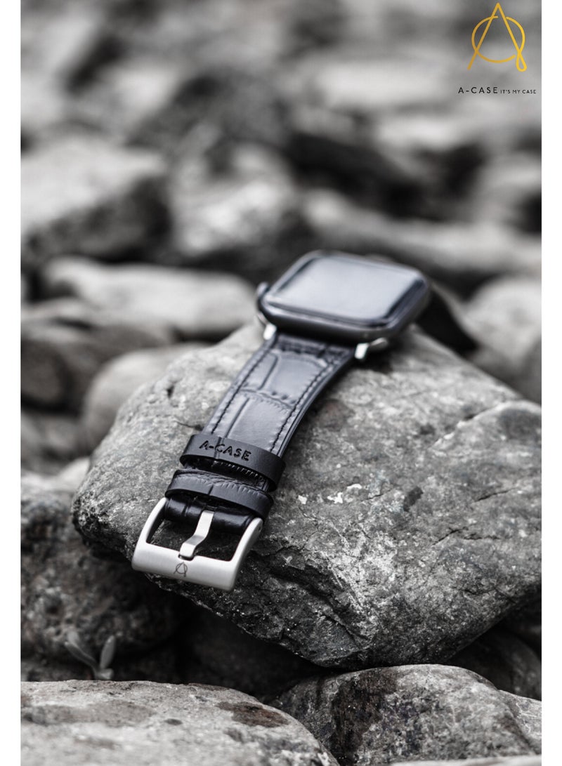 A-Case its My Case Javan Series Genuine Leather Band Compatible with Apple watch Series Ultra 1/2 ,7,6,5,4,3, SE Sizes 42/44/45/49MM B - White