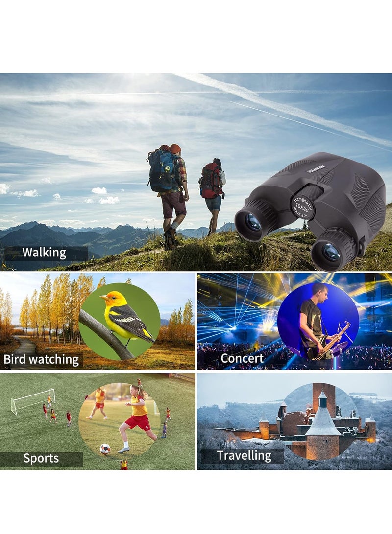 Binoculars for Children and Adults, 10 x 25 Mini Compact Binoculars with Low Light Night Vision for Bird Watching, Concerts, Hunting and Sports Games