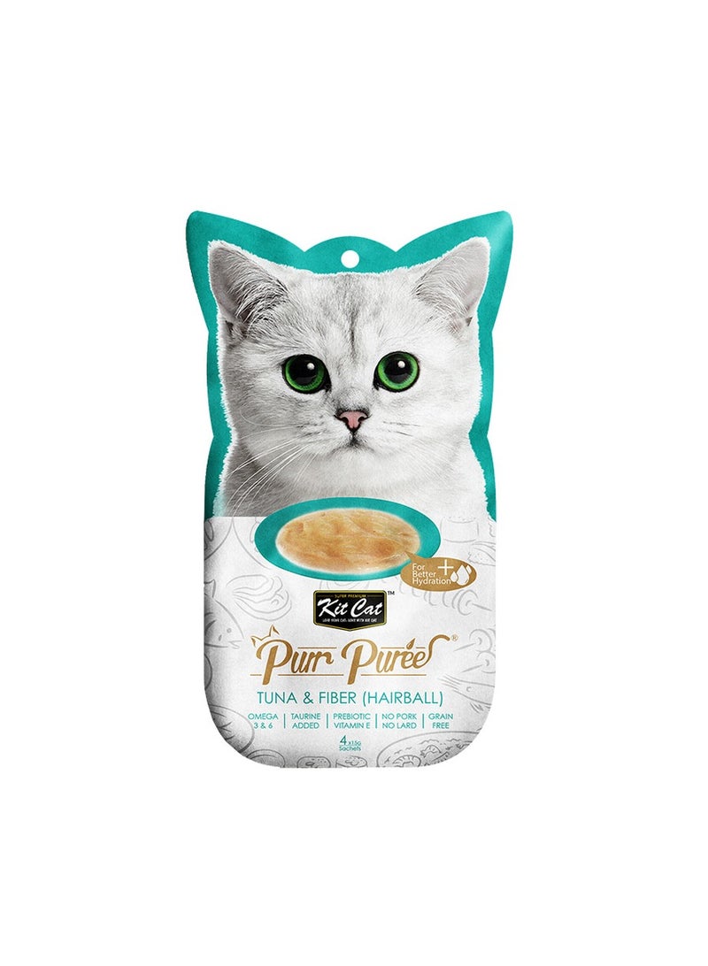 Kit Cat Purr Puree Tuna & fibre Hairball Cat Treats 4x15G