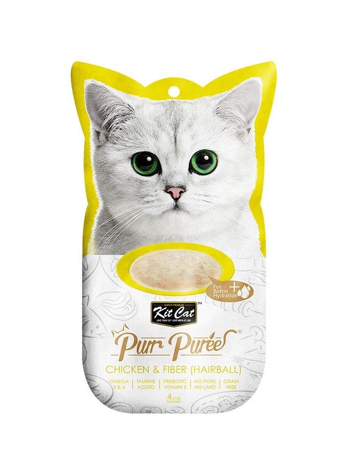Kit Cat Purr Puree Chicken  fibre Hairball Cat Treats 4x15G