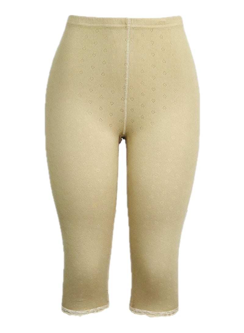 3- Pieces Women's Perforated Cotton Bermuda Beige