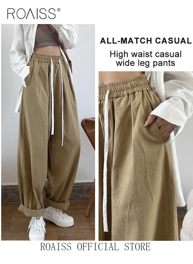 Women High Waisted Wide Leg Pants with Loose Fit High Waisted Design Casual Workwear Trousers with Skin Friendly Fabric Fashionable and Versatile Suitable for Work and School