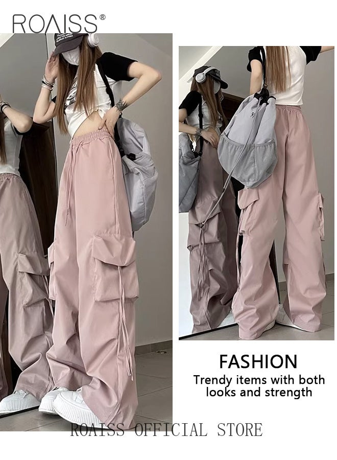 Women Utility Pants with Loose Fit Wide Leg Trousers for Women Solid Color Design with Flowy Belt Accessories Casual and Lengthening Pants for Women High Waisted and Relaxed Style