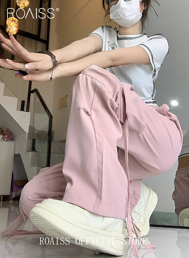 Women Utility Pants with Loose Fit Wide Leg Trousers for Women Solid Color Design with Flowy Belt Accessories Casual and Lengthening Pants for Women High Waisted and Relaxed Style