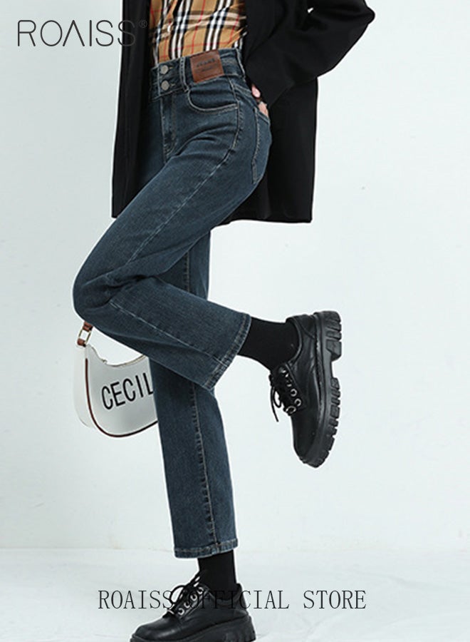 Women Highwaisted Cigarette Pants Loose Straight Pants Womens Versatile Jeans Solid Color Design High Waisted Slimming Womens Cropped Pants