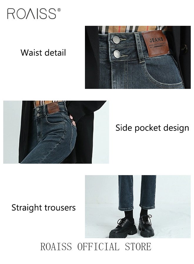 Women Highwaisted Cigarette Pants Loose Straight Pants Womens Versatile Jeans Solid Color Design High Waisted Slimming Womens Cropped Pants