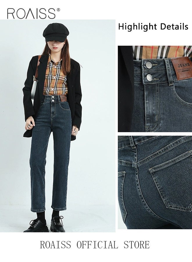 Women Highwaisted Cigarette Pants Loose Straight Pants Womens Versatile Jeans Solid Color Design High Waisted Slimming Womens Cropped Pants