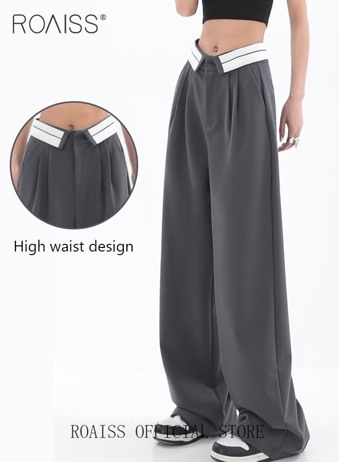 Women Drapey Suit Pants Casual Wide Leg Trousers with Loose Fit Flared Hem Design for a Slimming Look Straight Leg Pants Flatter All Body Types Suitable for Work and School