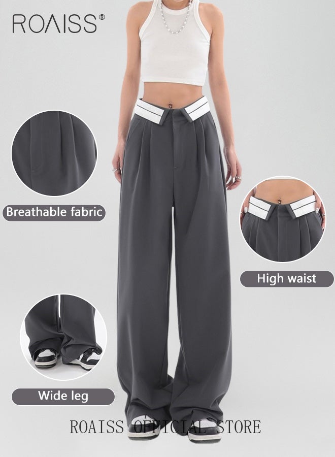 Women Drapey Suit Pants Casual Wide Leg Trousers with Loose Fit Flared Hem Design for a Slimming Look Straight Leg Pants Flatter All Body Types Suitable for Work and School