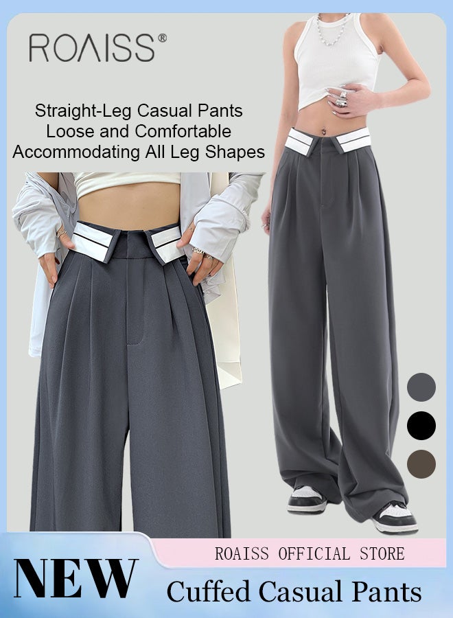 Women Drapey Suit Pants Casual Wide Leg Trousers with Loose Fit Flared Hem Design for a Slimming Look Straight Leg Pants Flatter All Body Types Suitable for Work and School
