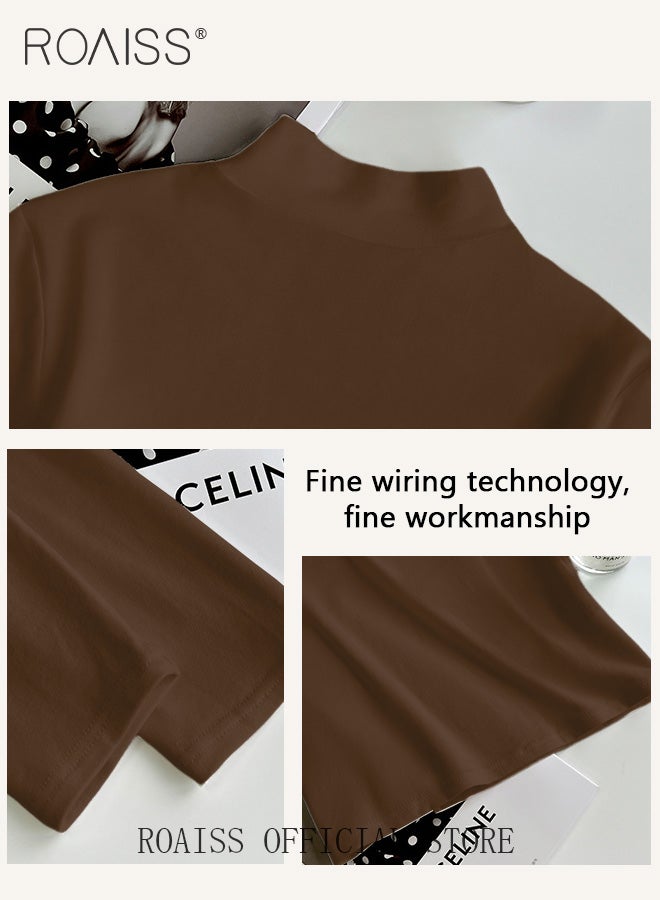 Women Mock Neck Base Layer Top Solid Color Design Slim Fit Versatile Long Sleeve Women T-Shirt Skin Friendly Fabric Comfortable and Breathable Flattering for All Body Types Ideal for Work and School
