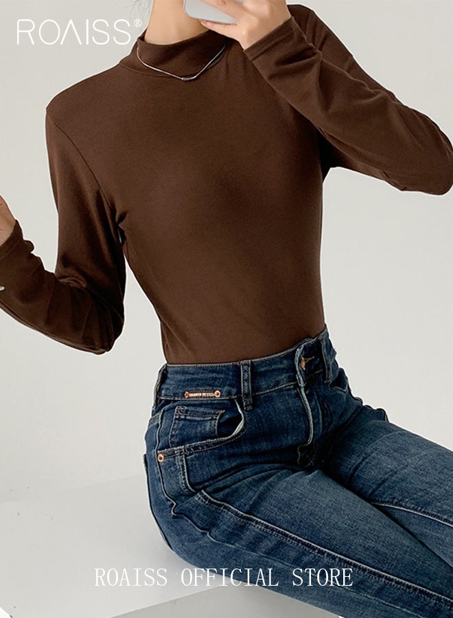 Women Mock Neck Base Layer Top Solid Color Design Slim Fit Versatile Long Sleeve Women T-Shirt Skin Friendly Fabric Comfortable and Breathable Flattering for All Body Types Ideal for Work and School