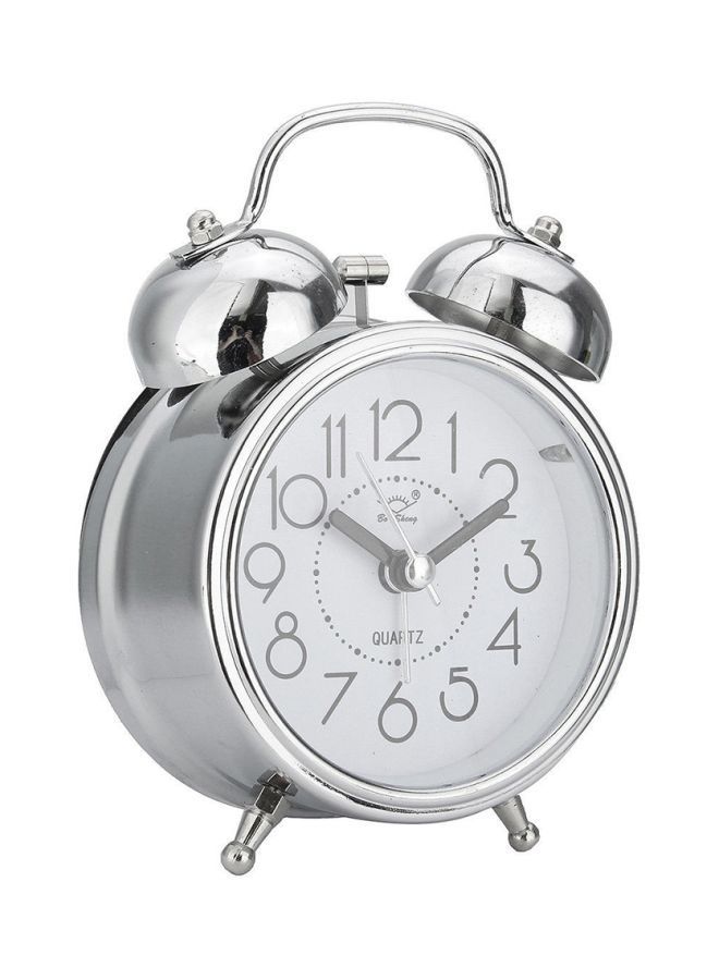 Double Bells Bedside Alarm Clock Silver/White/Black 8x4.5x12cm