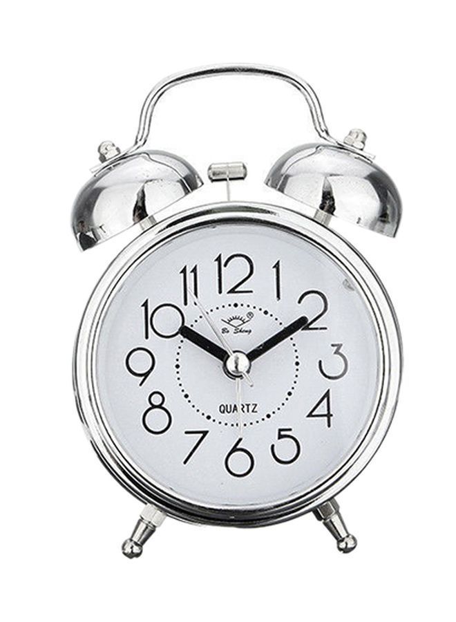 Double Bells Bedside Alarm Clock Silver/White/Black 8x4.5x12cm