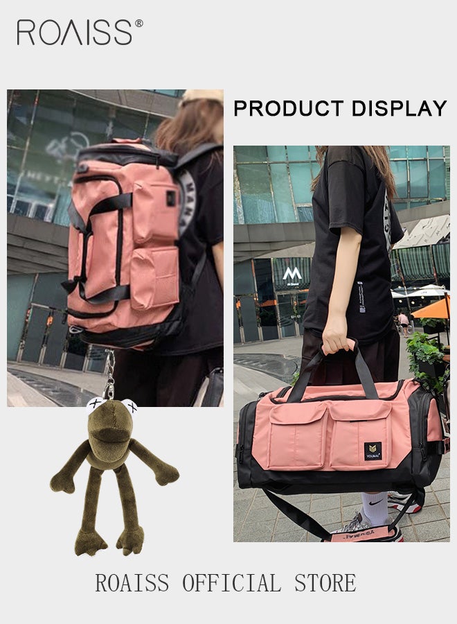 Unisex Multifunctional Fitness Bag Large Capacity Ideal for Short Trips Dry and Wet Separation Independent Shoe CompartmentVersatile Travel Duffel Carry On Luggage with Frog Pendant