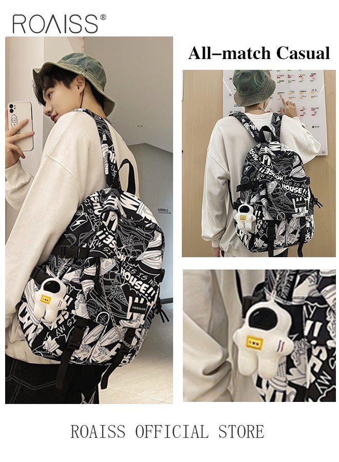 Unisex Multifunctional Backpack Large Capacity with Multiple Pockets for Organized Storage Scientifically Divided Compartments Stylish Graffiti Elements Suitable for Work School or Short Trips