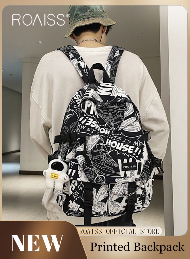 Unisex Multifunctional Backpack Large Capacity with Multiple Pockets for Organized Storage Scientifically Divided Compartments Stylish Graffiti Elements Suitable for Work School or Short Trips