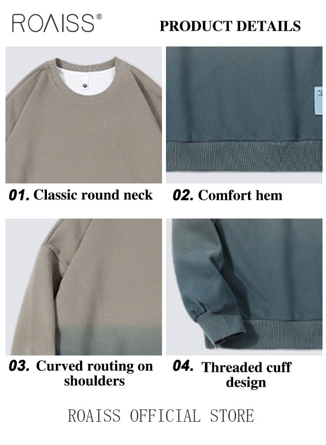 Men Round Neck Sweatshirt Stylish Color Block Design Solid Color Loose Fit Casual Top for Fashionable and Relaxed Look