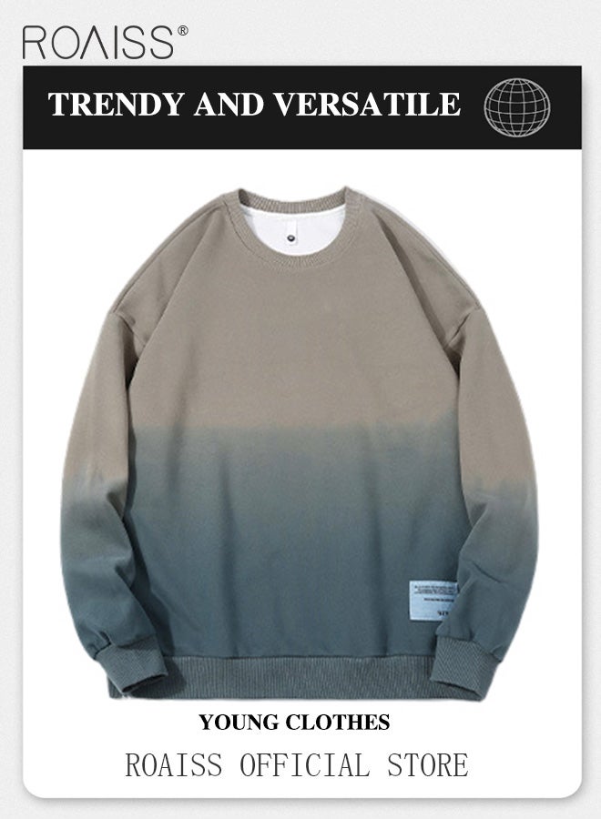 Men Round Neck Sweatshirt Stylish Color Block Design Solid Color Loose Fit Casual Top for Fashionable and Relaxed Look
