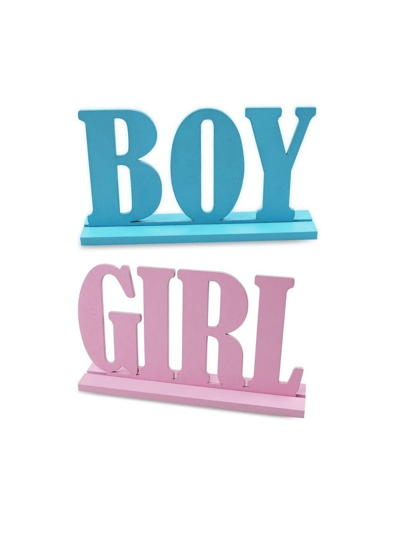 Boy Girl Wooden Table Decorations, Gender Reveal Decorations Letter Signs with Bases Decorative Centerpieces Tabletop Decor for Tier Tray School Supplies (1set)
