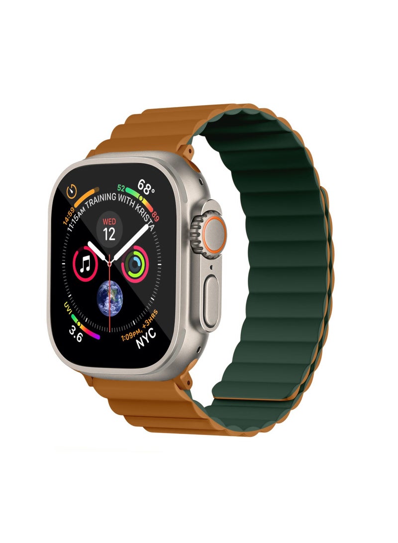 A-Case Its My Case Apple watch Strap, Reversible Magnetic Silicone Watch Strap for Apple watch Band 42/44/45/49MM-Green/Brown