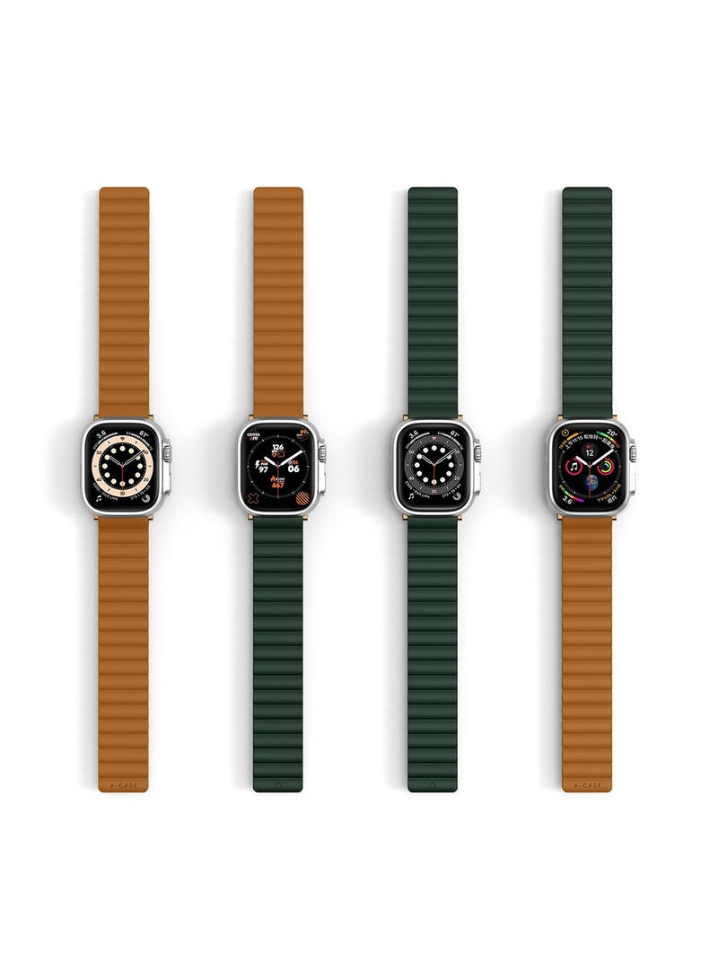 A-Case Its My Case Apple watch Strap, Reversible Magnetic Silicone Watch Strap for Apple watch Band 42/44/45/49MM-Green/Brown