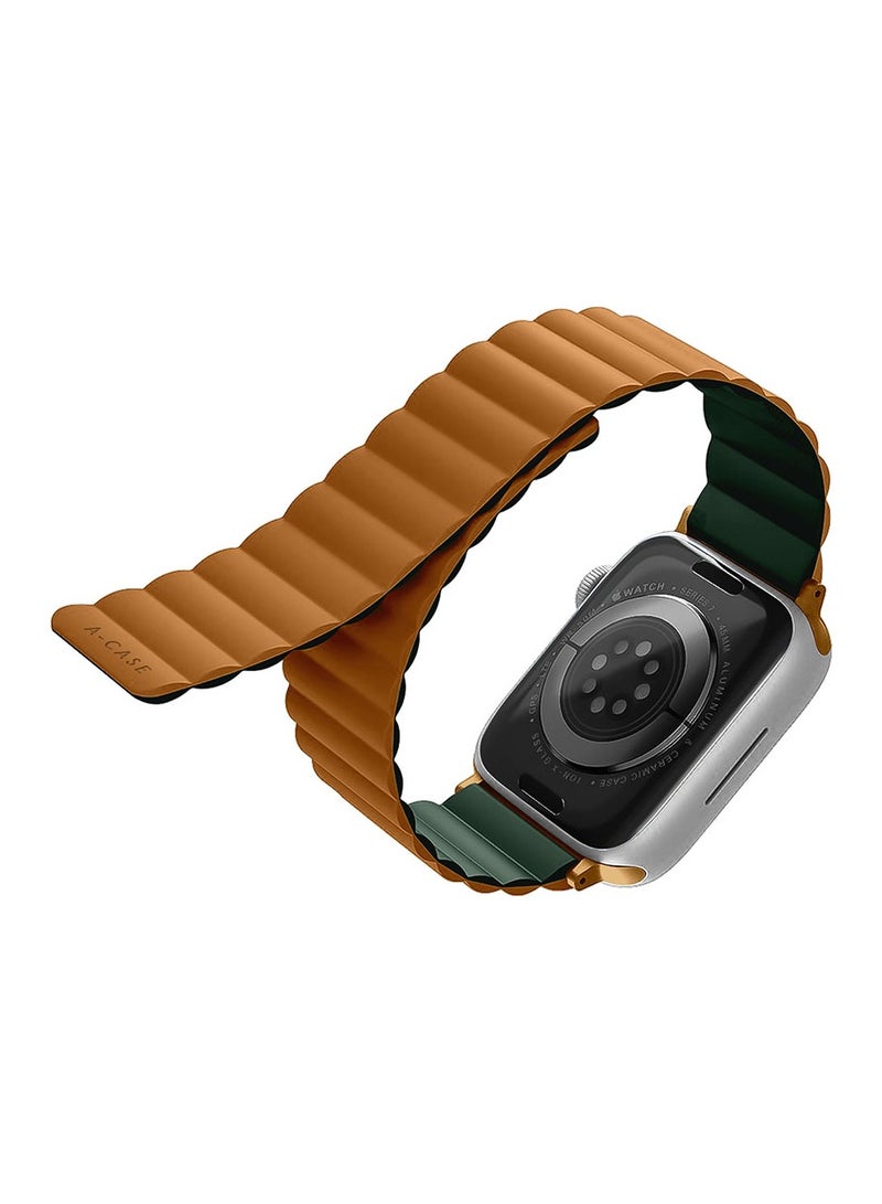 A-Case Its My Case Apple watch Strap, Reversible Magnetic Silicone Watch Strap for Apple watch Band 42/44/45/49MM-Green/Brown